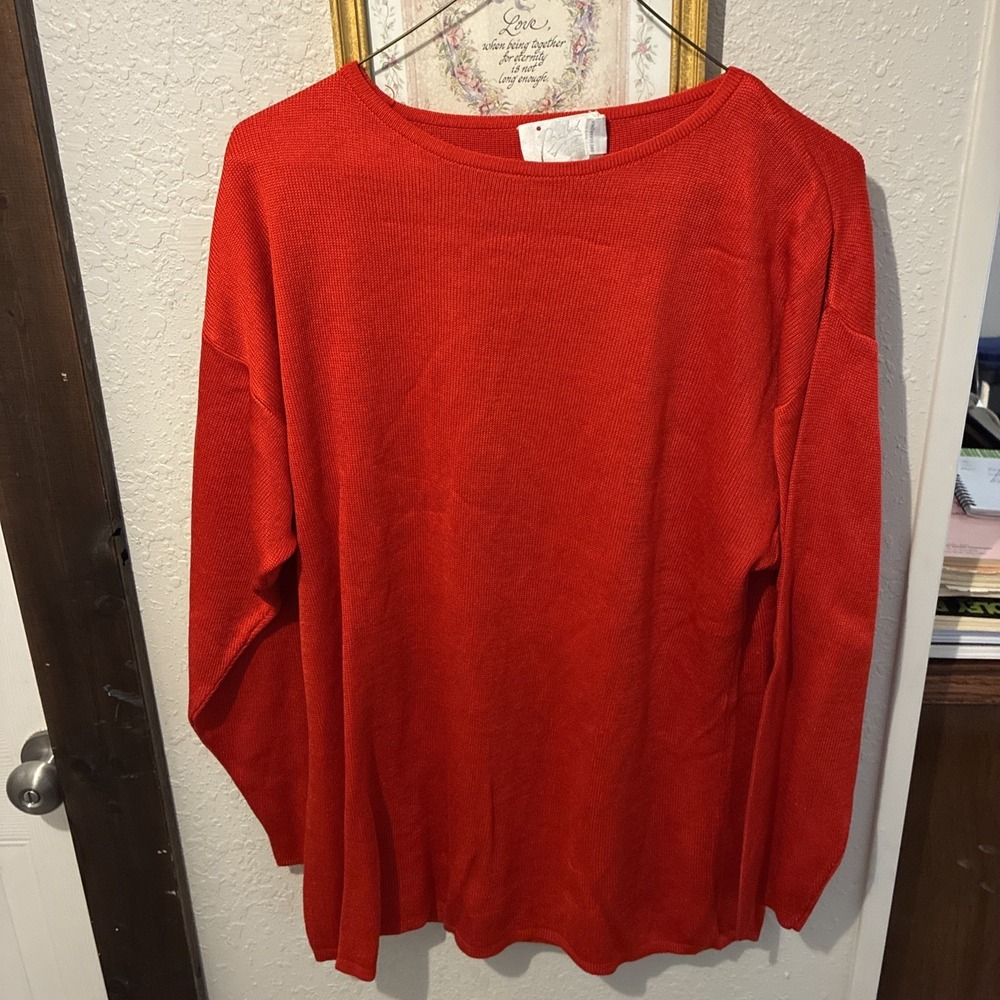 vtg belford red pull over womens 100% silk long sleeve size med